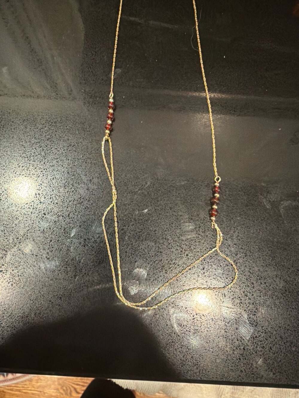 Avon Vintage Gold Tone Double Strand Necklace with Red Beads